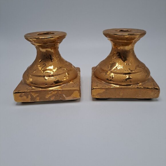 Wheeping Gold Tapered Short Candle Holders - Picture 2 of 11